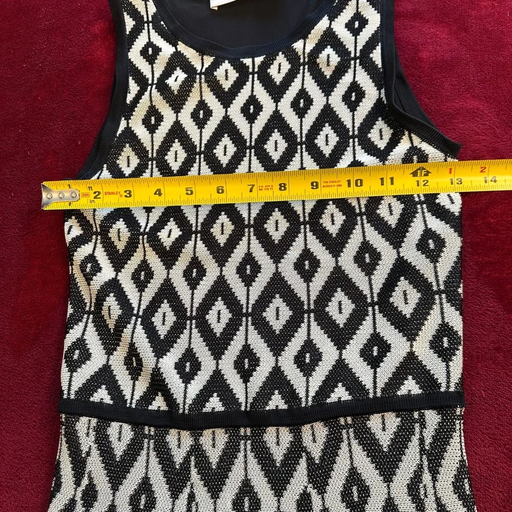 Trina Turk‎ Womens Black White Geometric Diamond Knit Fit Flare Sleeveless Dress